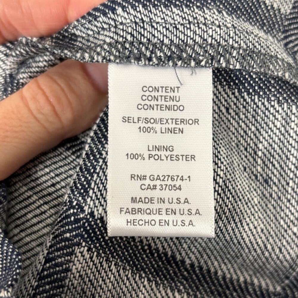 NWT Eva Franco Hepburn Wide Leg Indigo Plaid High Rise Linen Pants 2 - Picture 4 of 5